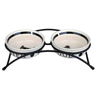 Trixie Set 2 Castroane Ceramice Cu Suport Metalic, Animalute, Dim. 2x0.25 l/13 cm/27x7x14 cm, Alb/Negru