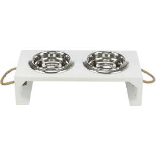 Trixie Set 2 Castroane Inox Cu Suport Lemn MDF, Calitate Superioara, Be Nordic, Dim. 2x0.4 l/14 cm/38x18x10 cm, Alb