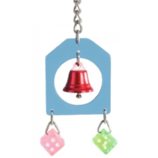 Jucarie clopotel si zaruri din acril pentru pasari 18 cm