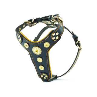 Bestia Ham Bijou, Piele Naturala, Negru/Portocaliu Bestia, Size M Rase Amstaff, Labrador, Doberman etc