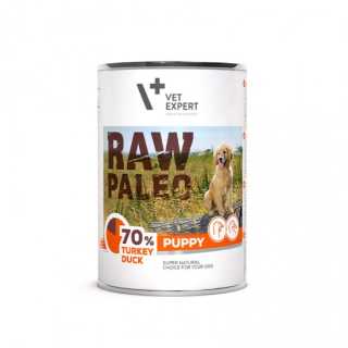 HRANA UMEDA PENTRU CAINI, PUPPY, RAW PALEO, CARNE DE CURCAN SI RATA, 400 G