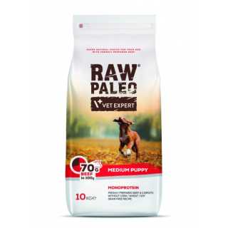 RAW PALEO Hrana uscata MonoProteica, pentru Catei Puppy/Junior, cu carne savuroasa de VITA, , rase medii, 10 KG.