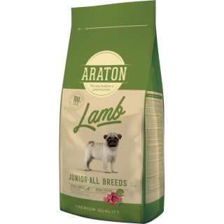 ARATON, Granule Premium, pentru CATEI, Dog JUNIORI, cu MIEL si OREZ, 15 Kg