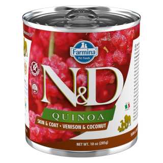N&D Dog Quinoa Venison and Coconut, pentru blana si piele, 285 GR.